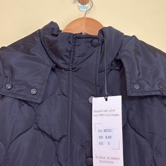 B Coature | NWT Black Quilted Puffer Hooded Snap Zip Jacket Small - Picture 9 of 17